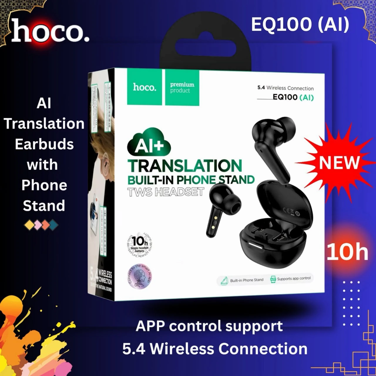 Hoco EQ100 AI Translation Earbuds with Phone Stand – 134 Languages, BT 5.4 — ছবি ৩