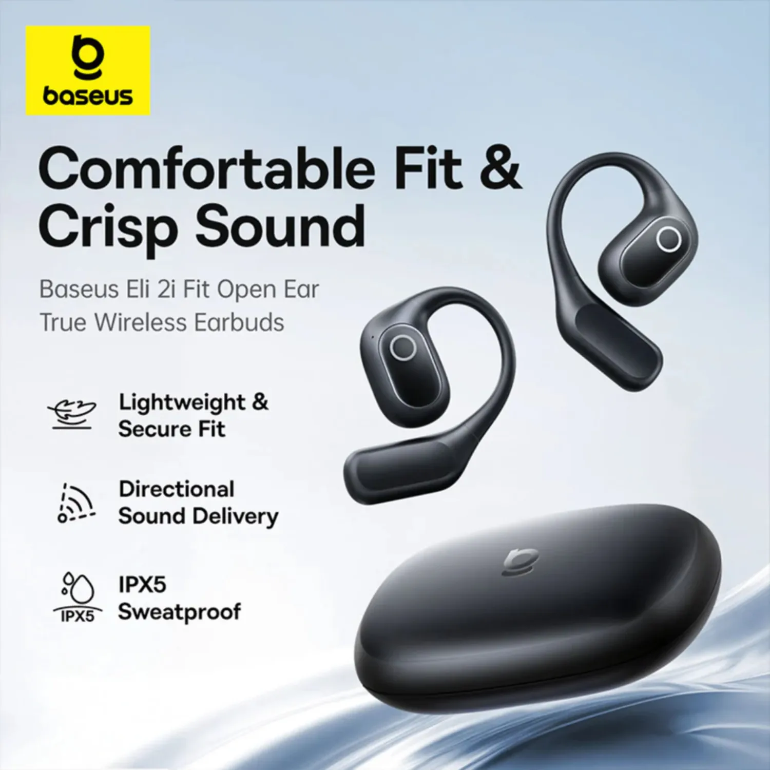 Baseus Eli 2i Fit Open-Ear TWS Wireless Earbuds IP54 Sports Earhooks 45H Playtime Black