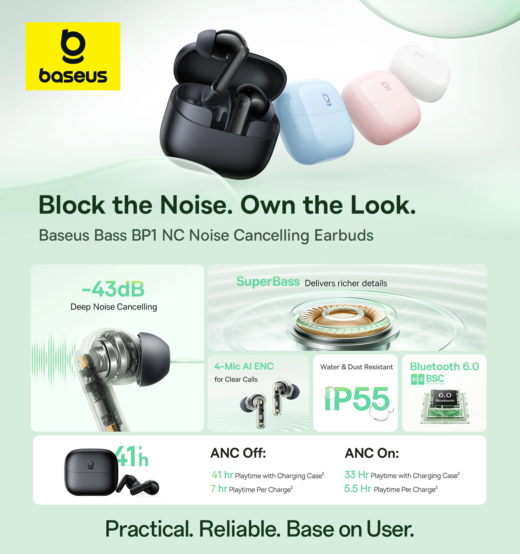 Baseus Bass Bp1 Noise Cancellation SuperBass TWS 41hrs Long Battery Life A0010704 — ছবি ২