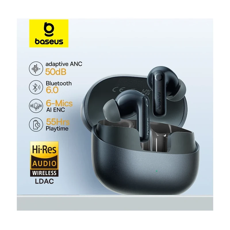 Baseus TWS Bass Ep10 Pro SuperBass Crystal Clear Detail Sound 55hrs Long battery NC ENC Black