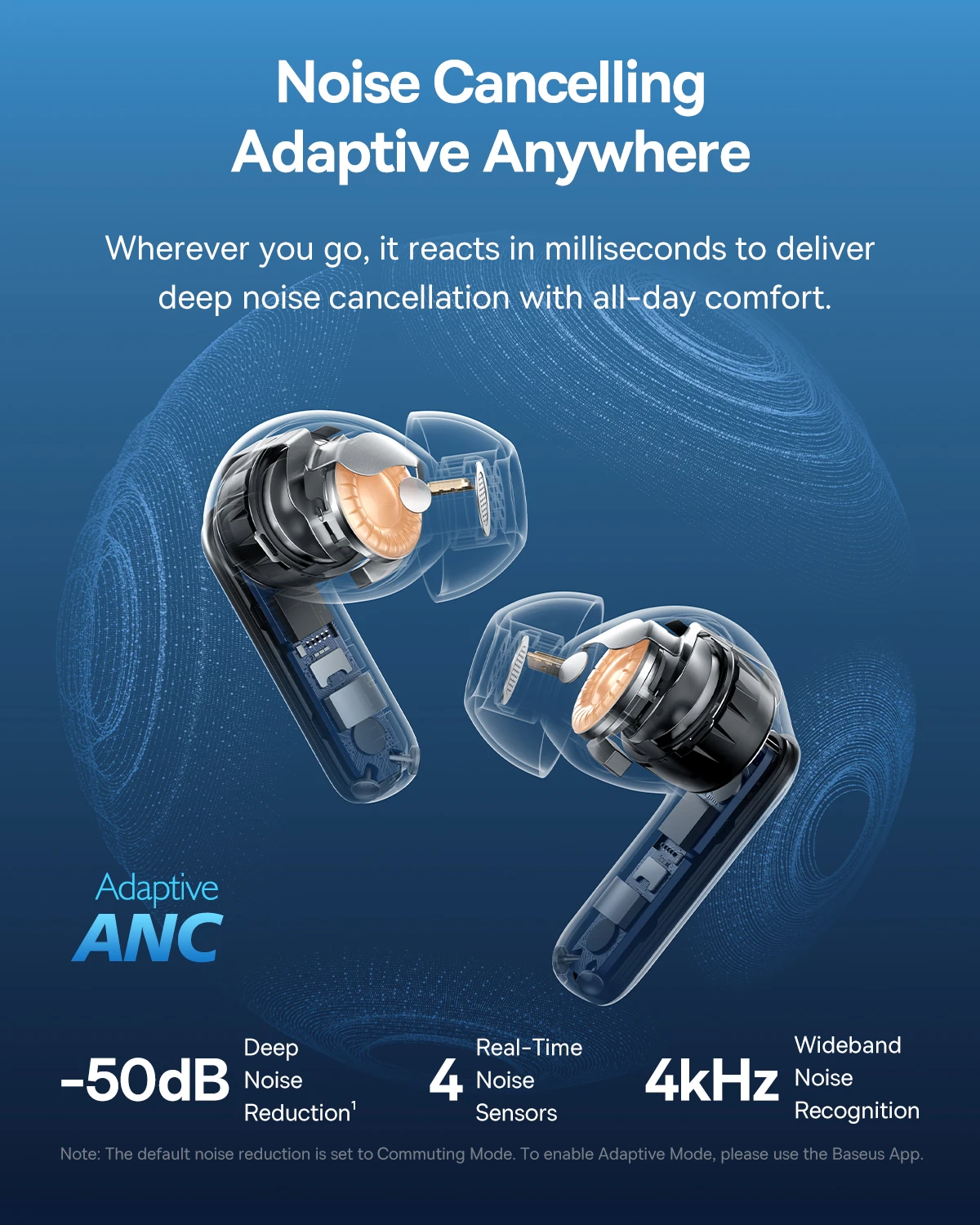 Baseus TWS Bass Ep10 Pro SuperBass Crystal Clear Detail Sound 55hrs Long battery NC ENC Black — ছবি ৩