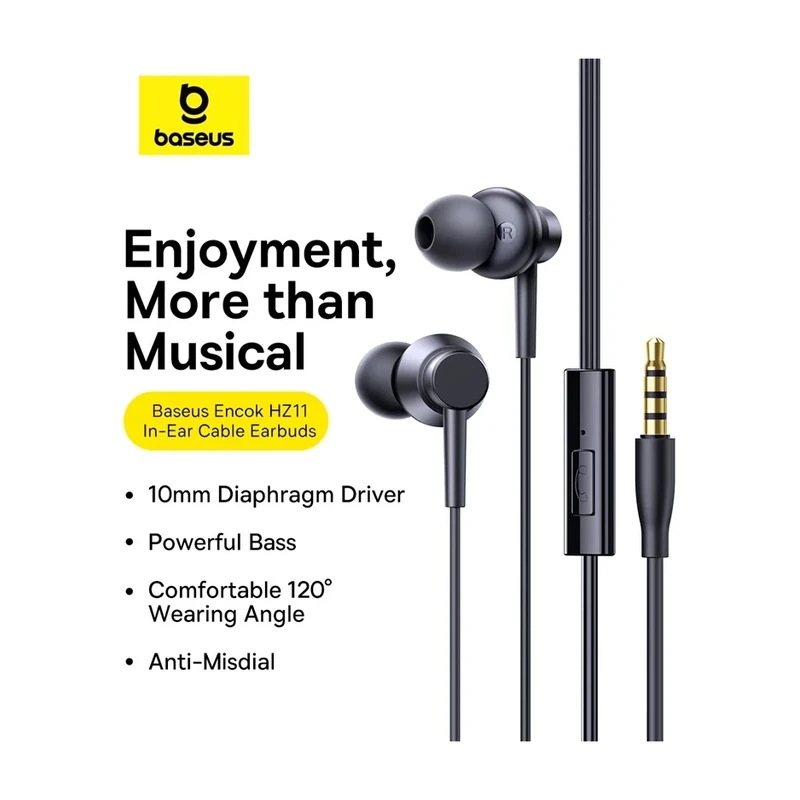 Baseus Earphone HZ11 3.5mm Wired Earphone Mic Black