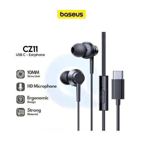 Baseus Earphone CZ11 Type-c Earphone For Iphone 15 16 Series Samsung google Pixel With Mic Black — ছবি ৩